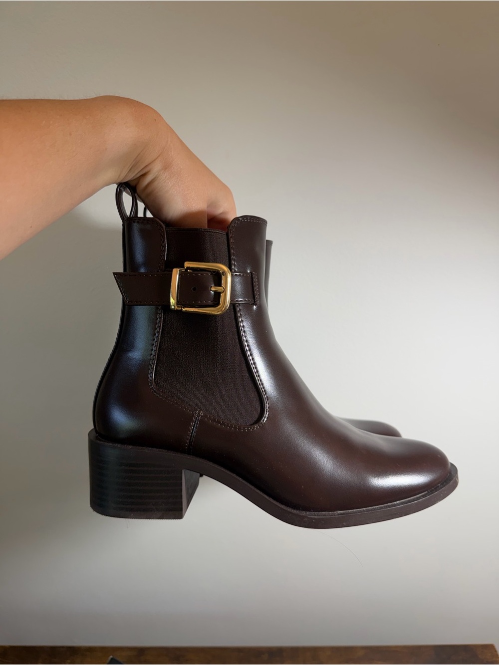 Zara Burgundy Ankle Boot with Gold Buckle